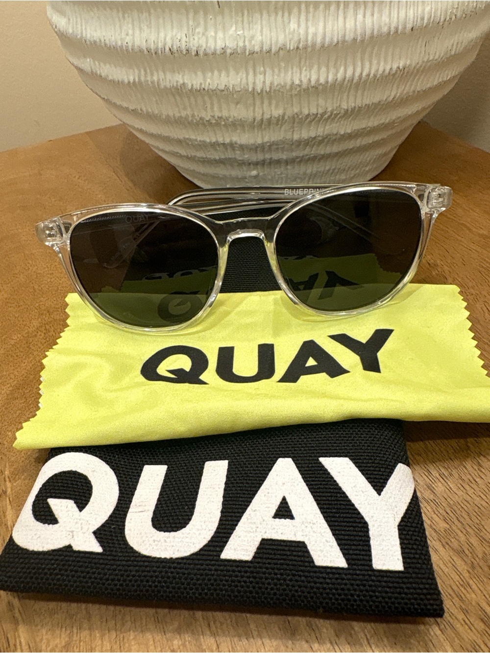 Quay Australia Clear Frame Sunglasses with Black Lenses